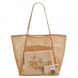 LX073 Summer Travel Mesh Beach Bag for Beach Vacation Swimming Family Travel Essentials Mesh Beach Tote Bag for Women