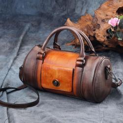 2024 Custom Vintage Genuine Leather Boston Bag For Women Ladies Luxury Handbag