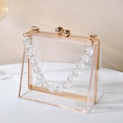 Fashion Acrylic Handbag Display Box Clear Purse Transparent Chain Evening Resin Clutch Cute Canvas Lady Bag Polyester Shell 400g