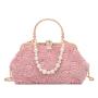 HR667 Women New Designed Dinner Clutch Handbag Fashion Rose Plush Embroidered Pearl Chain Shell Bag Ladies Luxury Party Bag