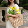2024 simple hollow out paper straw woven bags casual fashion shoulder beach bag simple generous woven handbag women's bag