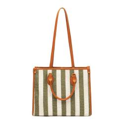 2024 Custom Stripe Canvas PU Tote Bags For Women Ladies Hand Bag Set With Pouch