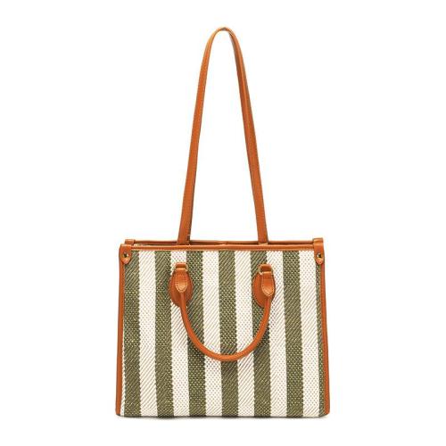 2024 Custom Stripe Canvas PU Tote Bags For Women Ladies Hand Bag Set With Pouch