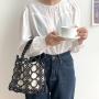 Summer Bead Design Handbags Women Beaded Handbags Fashion Canvas Beach Bag Casual Hand Bags Ladies Wood Bead Bags