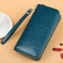 Oil Wax Cowhide Customs Wallet Pure Color Wallets Female Long Double Zipper Large Capacity Genuine Leather Wallet