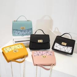 Wholesale Ladies Patchwork Color Diamond Square Bag Wholesale 2022 New Lock Chain Handbag Pu Leather Lock Tot Bag