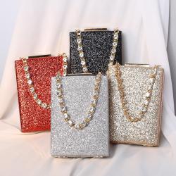 2024 New Rhinestone Chain Portable Messenger Small Square Purse Female Small Ladies Women Evening Bags