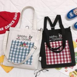 Wholesale 2024 New Simple Plaid Backpack Women Canvas Messenger One Shoulder Tote Bag