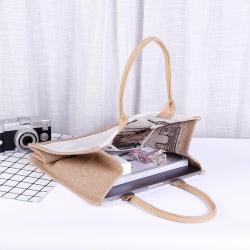 Gelory Custom Logo Artistic Simple Linen Bag Jute Tote Bag Student Super Large Capacity Cloth Bag