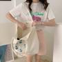 Large Capacity Summer White Student Canvas Handbags Embroidery Pattern Logo Canvas Shoulder Bag