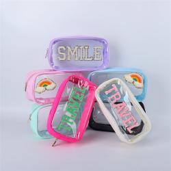 Keymay No MOQ Stock Large Capacity Toiletry Bag Transparent Makeup Pouch Clear Pvc Cosmetic Bag