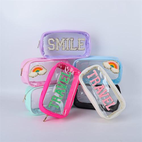 Keymay No MOQ Stock Large Capacity Toiletry Bag Transparent Makeup Pouch Clear Pvc Cosmetic Bag