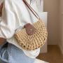 Hollow half round grass woven single shoulder crossbody leisure woven bag vacation beach bag