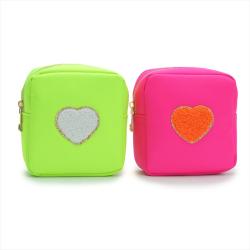 Low MOQ Stock Waterproof Nylon Fabric Toiletry Bag Personalized Embroidery Patches Cute Makeup Cosmetic Bag