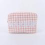 Keymay RTS Stock Multi-color Embroidery Personalized Pearl Letter Patches Women's Makeup Bag Tweed Cosmetic Pouch Tweed Bag