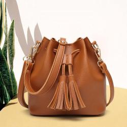 2024 new women's shoulder bags tassel drawstring PU bucket bag fashionable crossbody bags women handbags ladies
