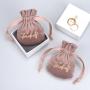Custom Embroidery Round Bottom Velvet Jewelry Necklace Storage Pouch Mini Luxury Velvet Drawstring Jewelry Bag