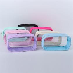 Keymay 7 Colors Stock Clear Makeup Bag Custom Logo Transparent Makeup Bag Women Pvc Toiletry Bag Travel