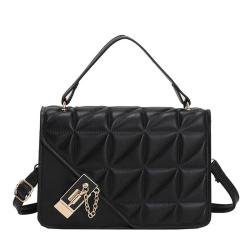 HR276 Versatile Popular Handbag PU Solid Color Embossed Diamond Grid One Shoulder Crossbody Women's Bag Lock Buckle Square Bag