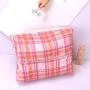 Custom Logo Printing Check Cotton Zipper Travel Portable Cosmetic Brush Makeup Bag Luxury Satin Cosmetic Pouch