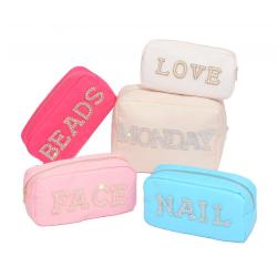 New arrival candy color waterproof nylon cosmetic bags zipper pouch patch DIY bag portable travel makeup bag for women