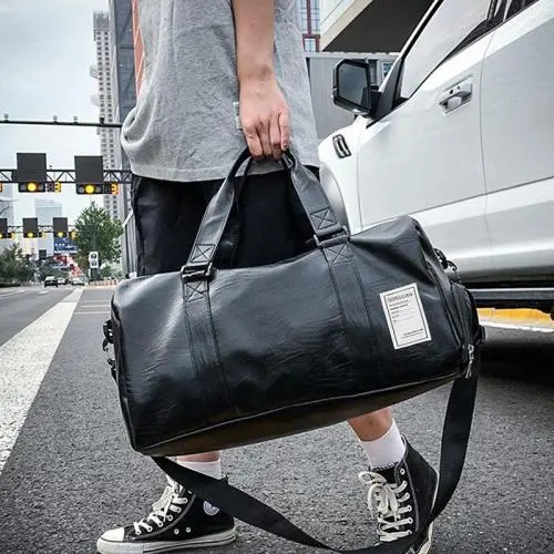 Luxury PU Leather Sport Gym Bag for Men Fashion Designer Wet Dry Overnight Weekender Tote Portable Luggage Duffle Travel Bag