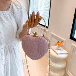 HR553 Women Heart Shaped Beauty Chain Rhinestone Dinner Bag Luxury Lock Buckle Handbag Fashion Trend Shoulder Crossbody Bag