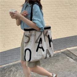 Wholesale Durable Large Capacity Fashion Ecofriendly Canvas Shopping Shoulder Bags Portable Letters Canvas Tote Bag