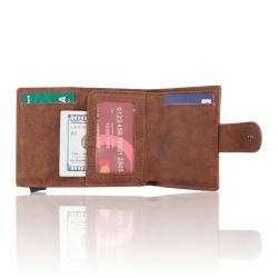 Wholesale Leather Metal Case Wallet Men RFID Blocking Aluminum Card Holder Pop Up Wallet