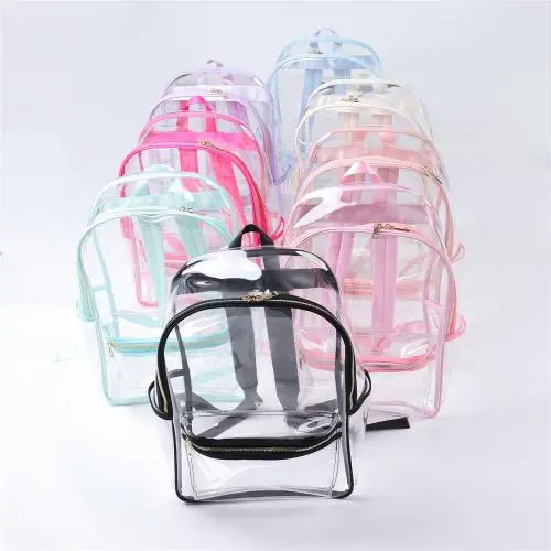 Keymay New Arrival High Quality Candy Color Large Capacity Clear PVC Waterproof Rucksack Girl Backpack Clear School Backpack