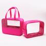 Keymey New Design Large Capacity Bright Color Girls PVC Clear Travel Bag Waterproof Toiletry Makeup Bag Handle Cosmetic Bag