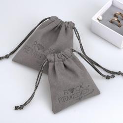 Custom Emboss Microfiber Jewelry Storage Gray Packing Drawstring Pouch Luxury Watch Gift Earring Jewelry Suede Bag