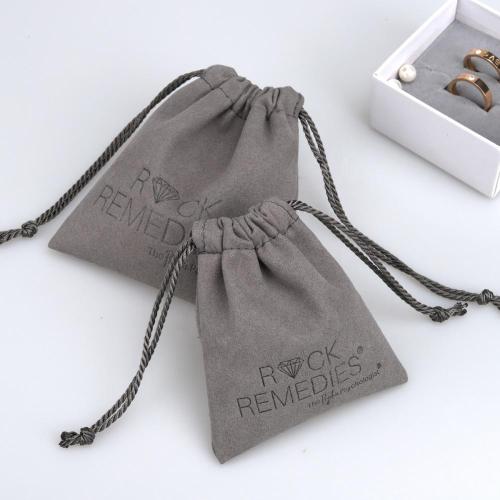 Custom Emboss Microfiber Jewelry Storage Gray Packing Drawstring Pouch Luxury Watch Gift Earring Jewelry Suede Bag