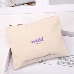 New Fabric 8oz Canvas Zipper Travel Makeup Pouch Custom Logo Printing Natural Cotton Canvas Pen Cosmetic Bag