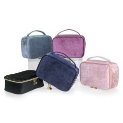 Vintage Waterproof Large Capacity Travel Portable Makeup Bag Custom Zipper Soft Velvet Cosmetic Bag