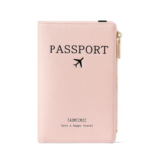 HR243 Simple Rfid Passport Bag Solid Color Cute Zipper Card Bag Airplane Anti Magnetic PU Leather Passport Clip Protective Case