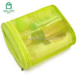 China Factory Wholesale Custom Portable Nylon Mesh Zipper Style Round Cosmetic Bag