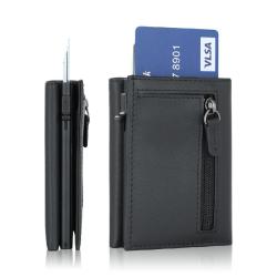 Custom Slim Wallet for Men with RFID Blocking Pop Up Leather Card Case Front Pocket Wallet with Zipper Minimalist Wallet
