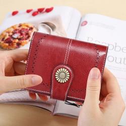 2024 New RFID Women Wallet Short Card Holder Oil Wax Leather Coin Purse Fashion Buckle Zipper Wallets