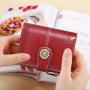 2024 New RFID Women Wallet Short Card Holder Oil Wax Leather Coin Purse Fashion Buckle Zipper Wallets