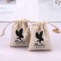 Recyclable 100% Cotton Fabric Drawstring Pouch For Key Jewelry Packing Small Natural Custom Logo Printed Muslin Gift Bag