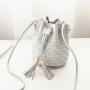 PU Leather Bucket Handbags Fashion Luxury Drawstring Embossed Double Tassels Bucket Shoulder Bags For Women