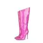 2021 Fashion Design Autumn Stiletto Heels Colorful Patent Leather Rivet Women Boots Side Zipper Thin High Heel Knee High Boots