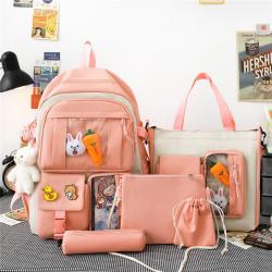 Five piece backpack set, student backpack, women's large capacity backpack