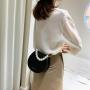HR351 New Fashion Chain Pearl Handheld Shoulder Bag Simple Crossbody Saddle Bag PU Leather Magnetic Button Oval Bag For Women