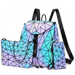 Wholesale Custom Holographic Reflective Bag Wallet Clutch Set Geometric Luminous Purses and Handbags Backpack for Women
