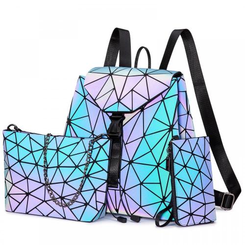 Wholesale Custom Holographic Reflective Bag Wallet Clutch Set Geometric Luminous Purses and Handbags Backpack for Women