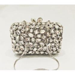 Handmade Crystal hollowed-out chain shoulder diamond evening bag clutch small square glass dress women's bag