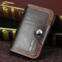 ZR619 Men's Short Buckle Coin Wallet ID Card Pu Wallet Horizontal Square Zipper Grid Card Slot Purse Business Father's Day Gift