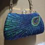 New peacock feather sequined bag chains shoulder vintage dress prom beaded women's clutch bag evening bag 2024